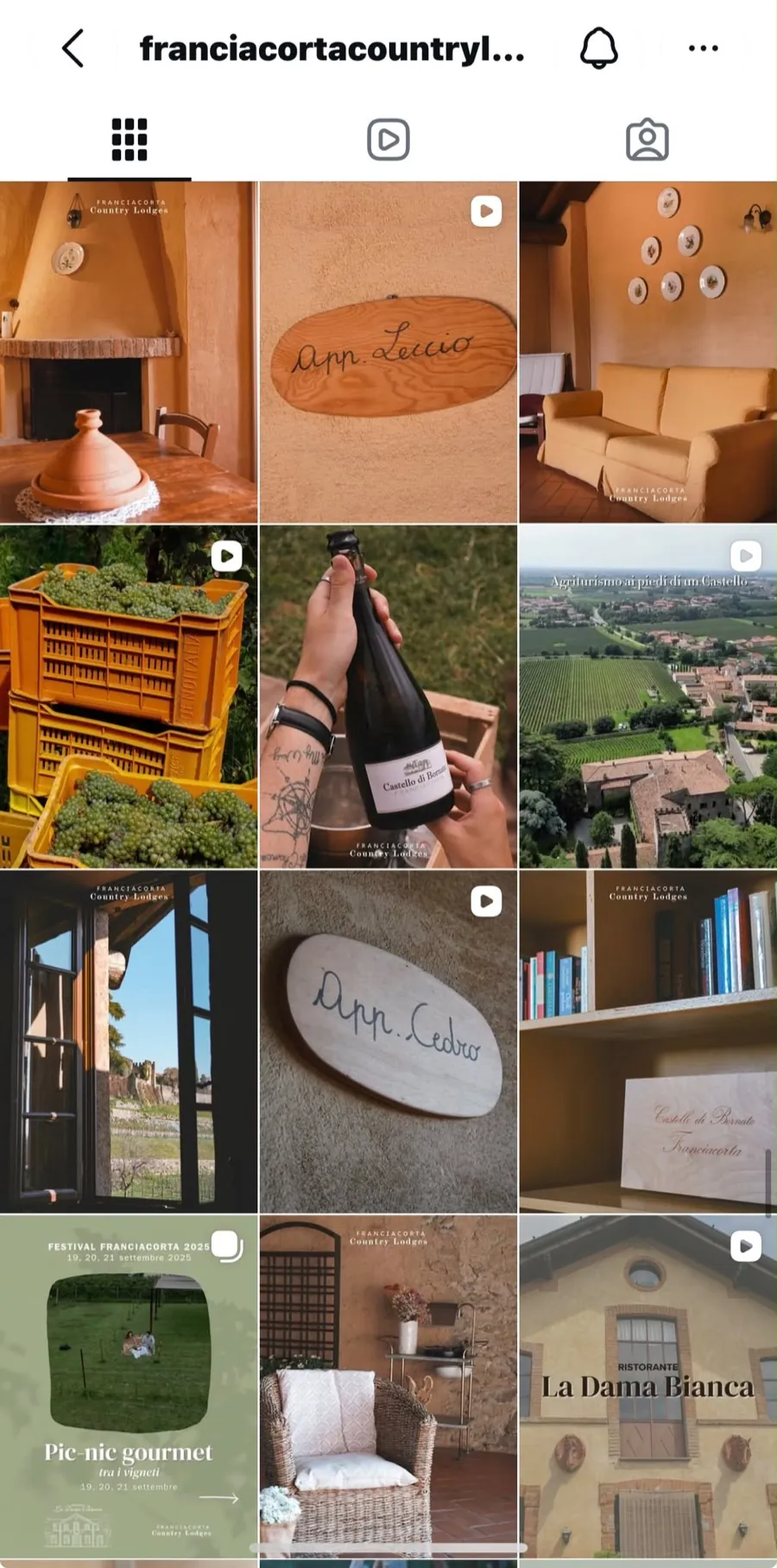 Feed Instagram di Franciacorta Country Lodges con contenuti su appartamenti, vigneti e territorio